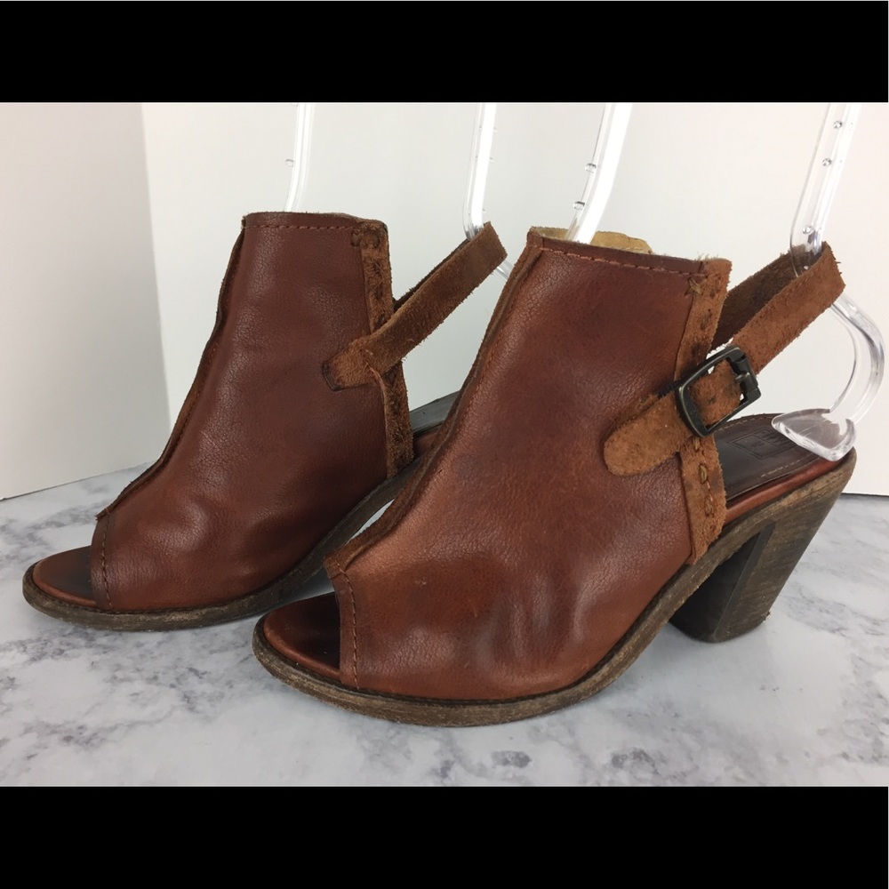 Frye open toe brown Leather Booties size 6.5